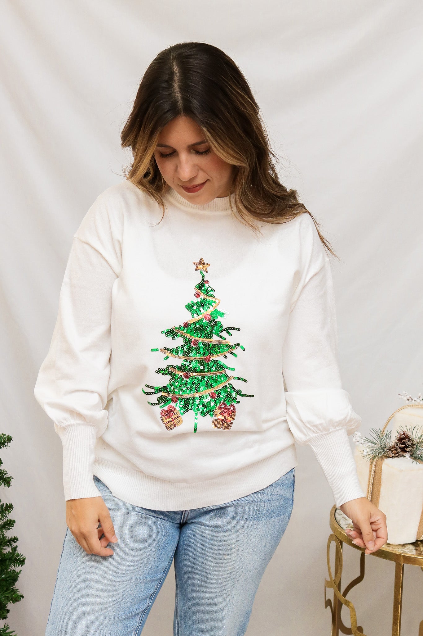 Christmas Tree Sequin Sweater (off white)