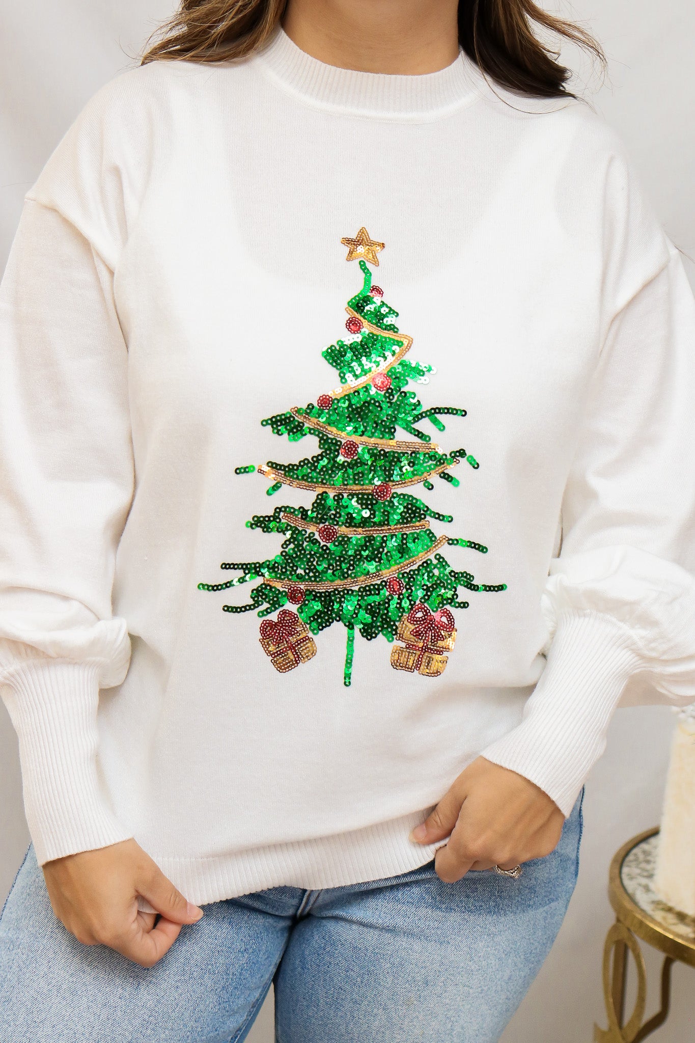 Christmas Tree Sequin Sweater (off white)
