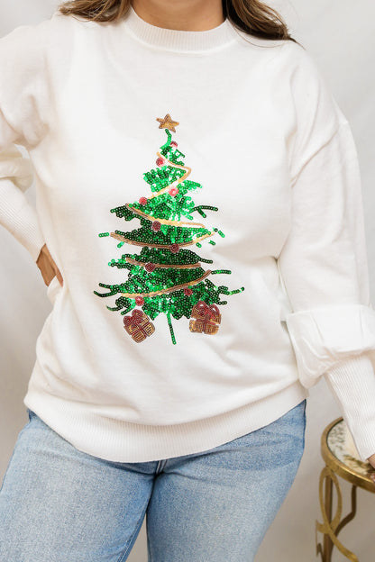 Christmas Tree Sequin Sweater (off white)