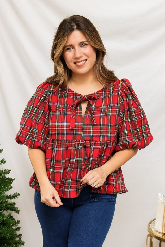 Very Merry Plaid Babydoll Top