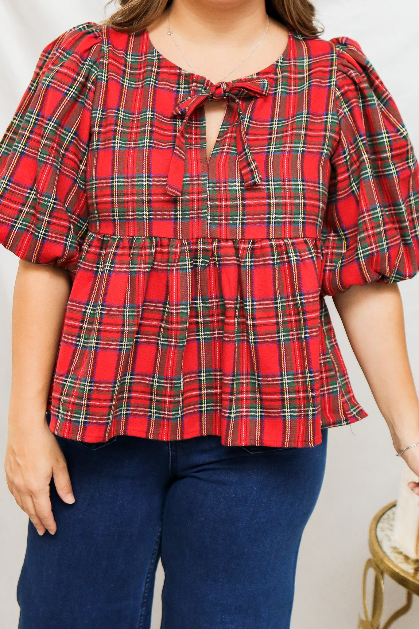 Very Merry Plaid Babydoll Top
