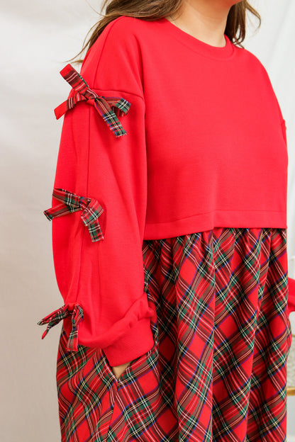 This Christmas Red Plaid Bow Dress