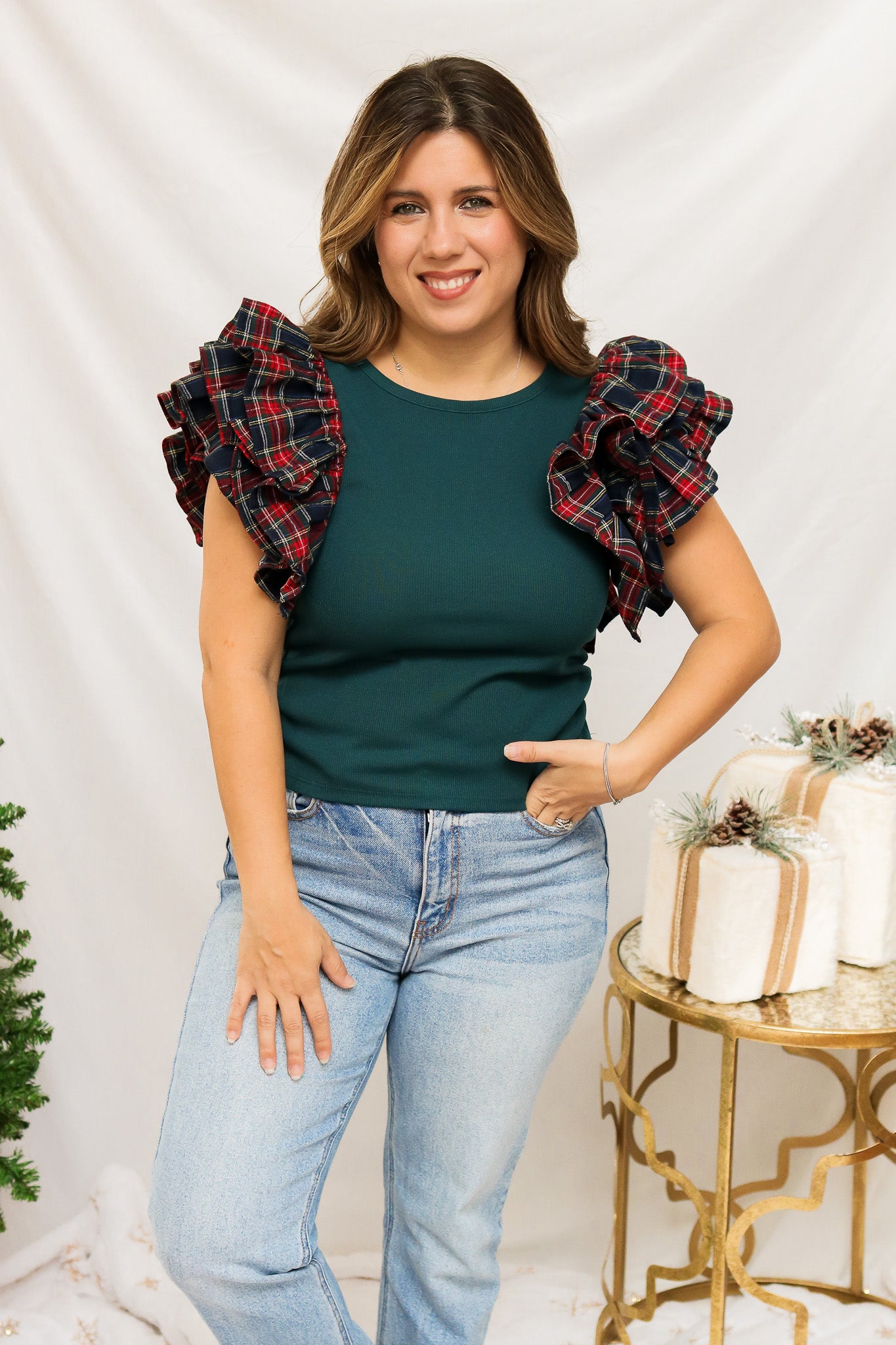 Mistletoe Ruffled Sleeve Top