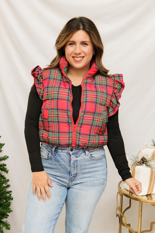 Christmas Plaid Puffer Vest