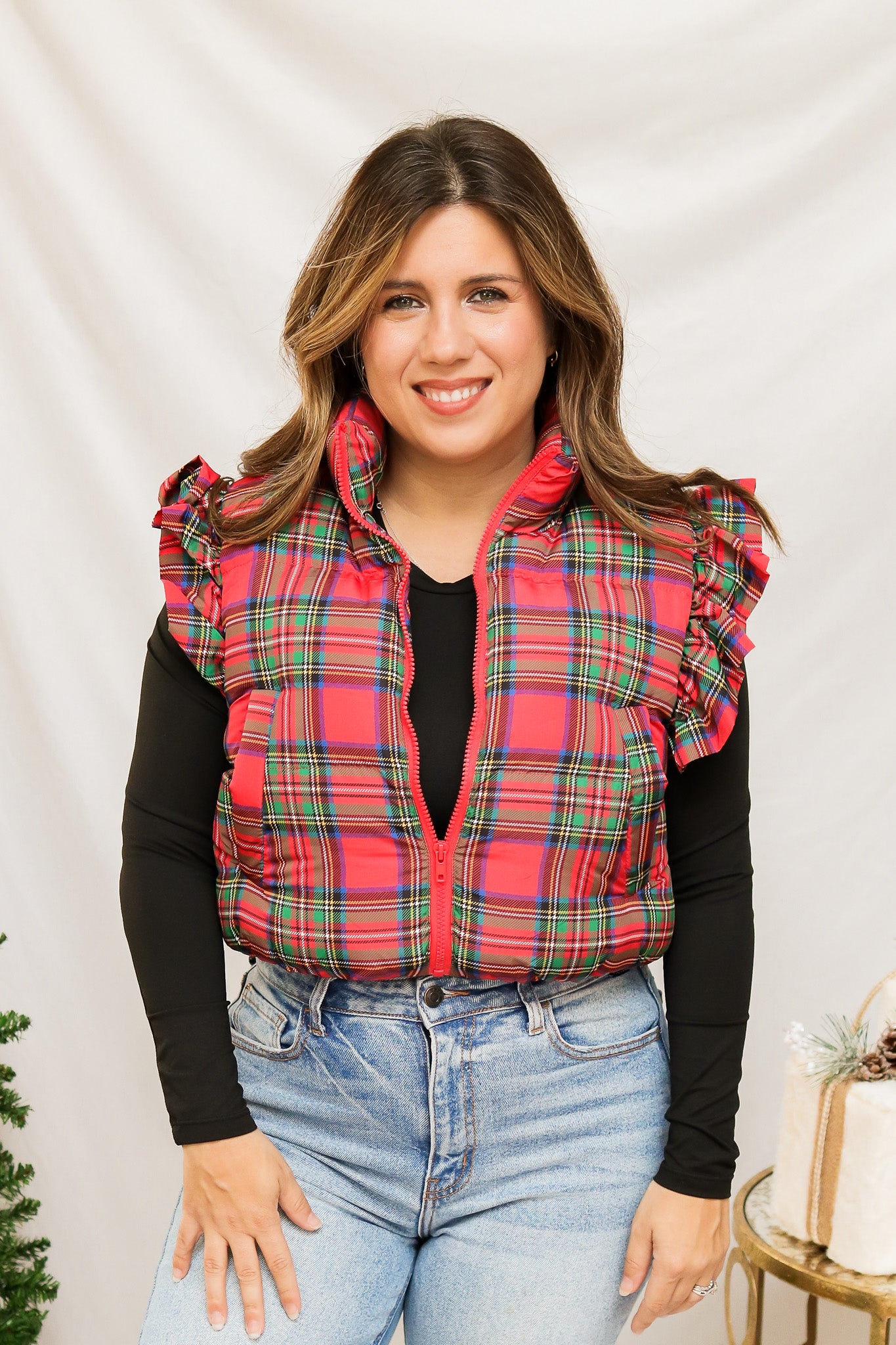 Christmas Plaid Puffer Vest