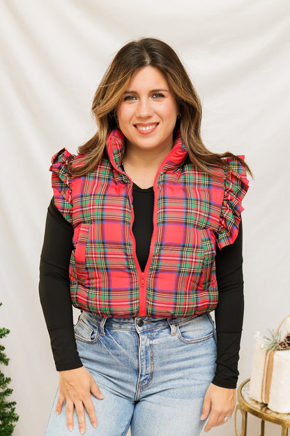 Christmas Plaid Puffer Vest