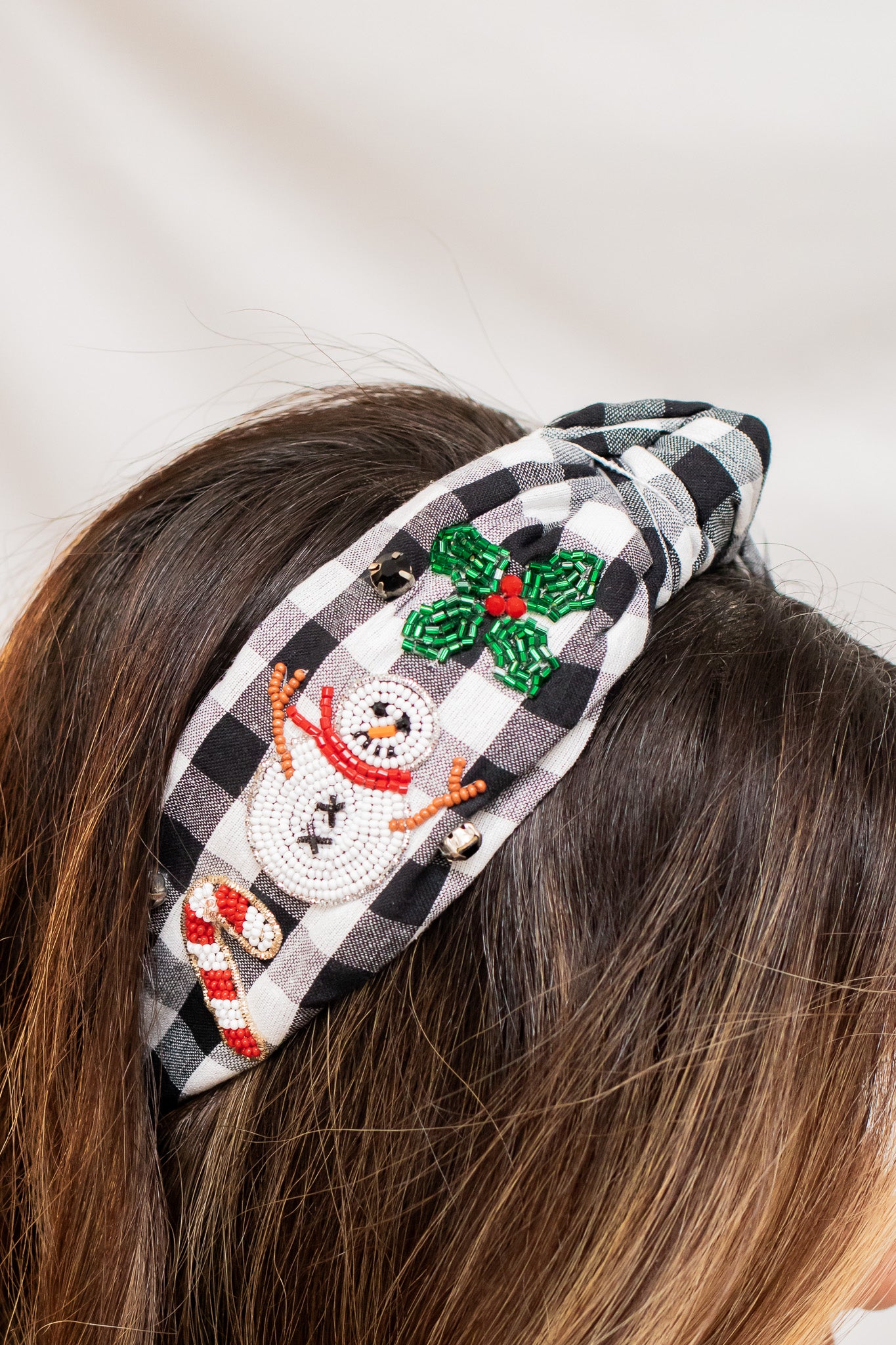Plaid Snowman Knot Headband