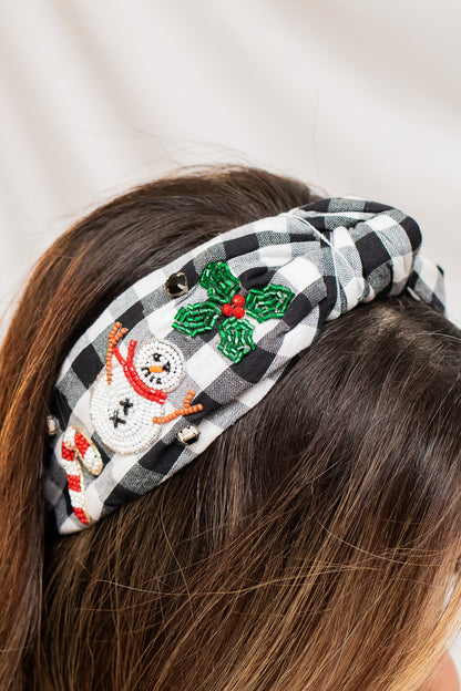 Plaid Snowman Knot Headband