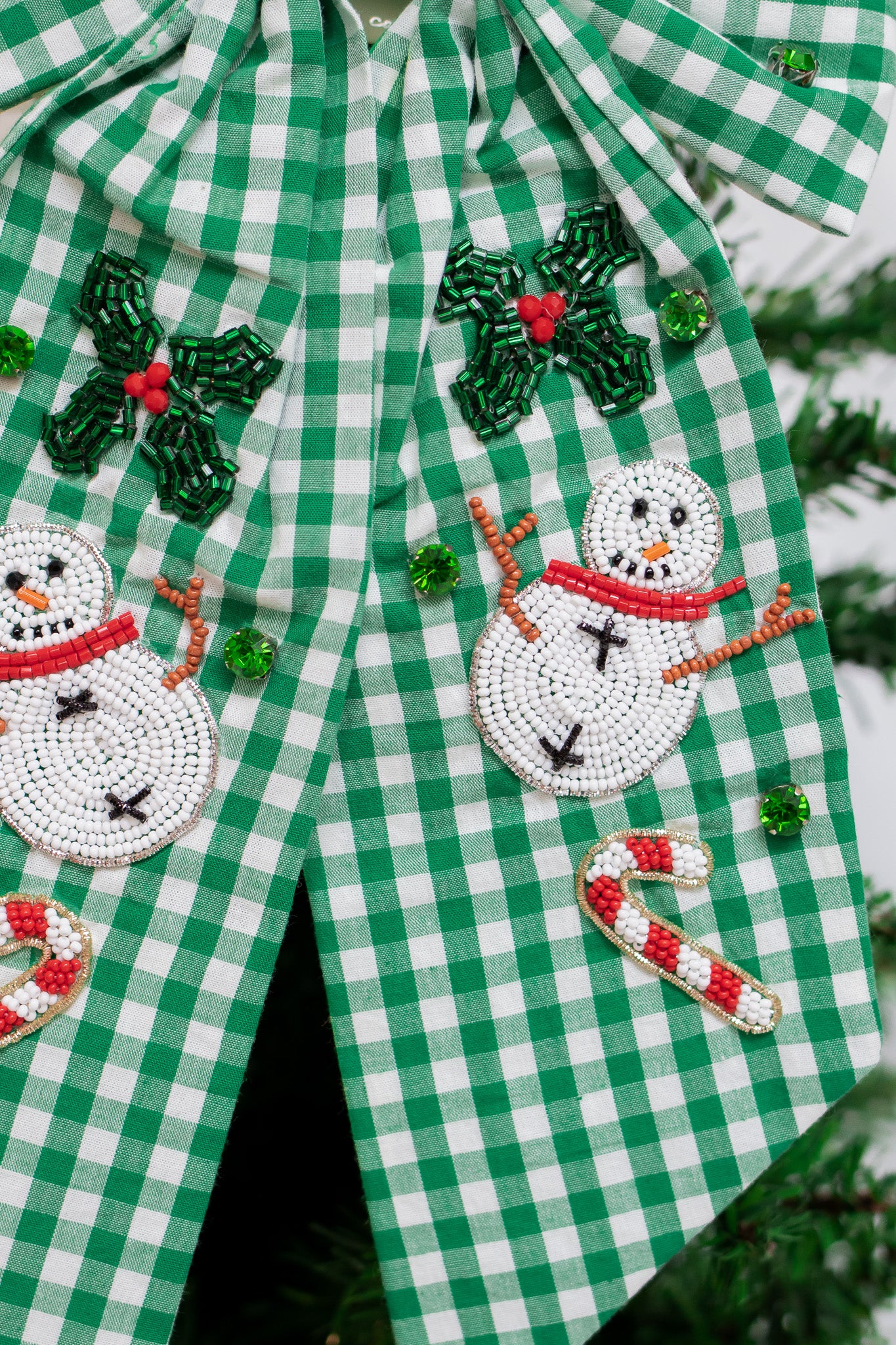 Plaid Snowman Holiday Hair Bow (green)