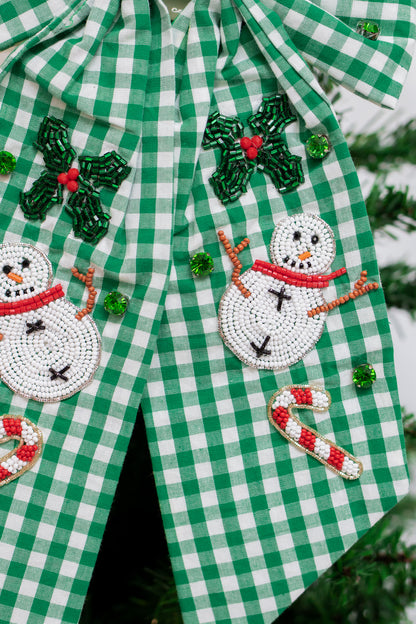 Plaid Snowman Holiday Hair Bow (green)