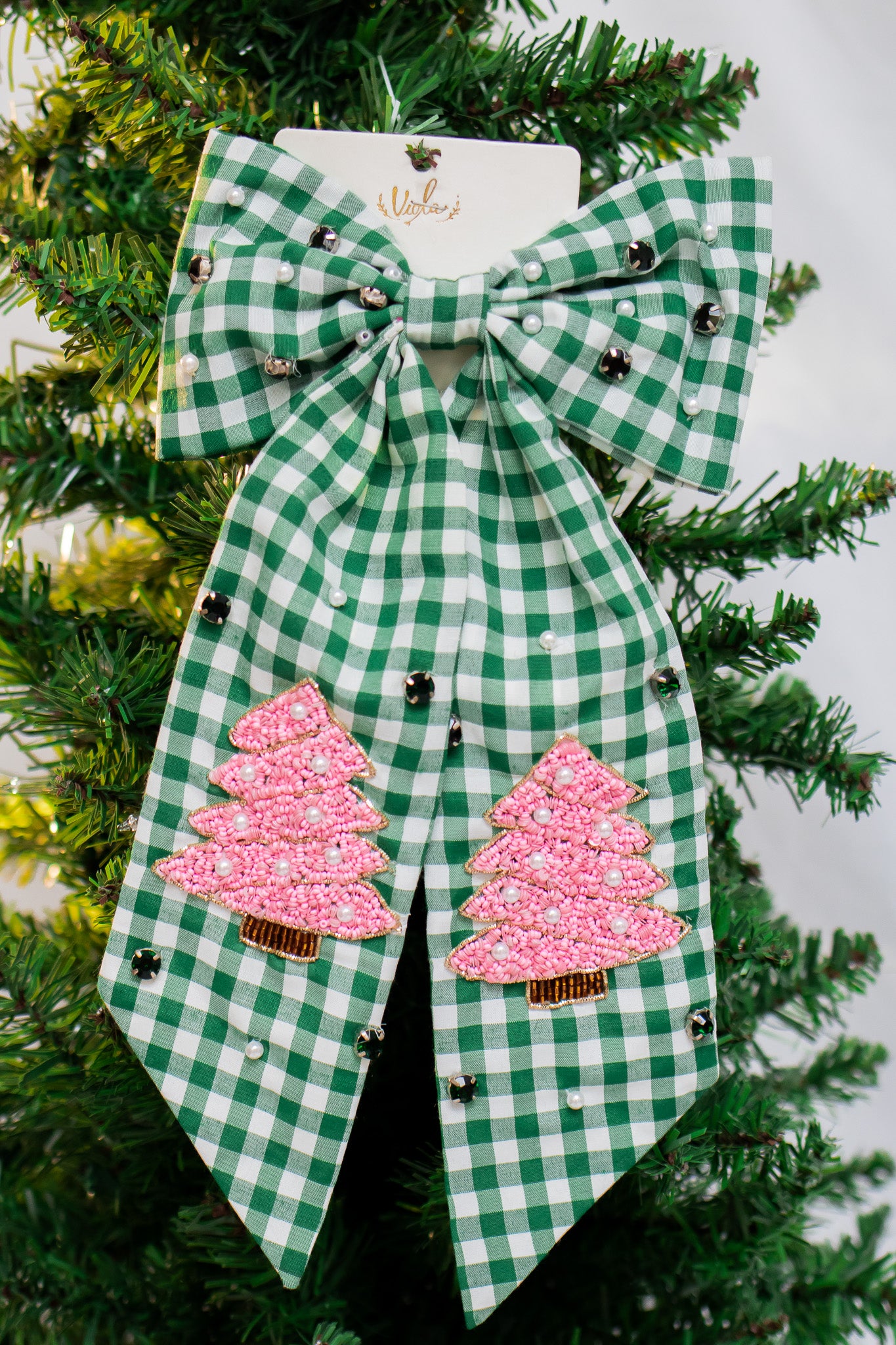 Plaid Holiday Tree Hair Bow (green)