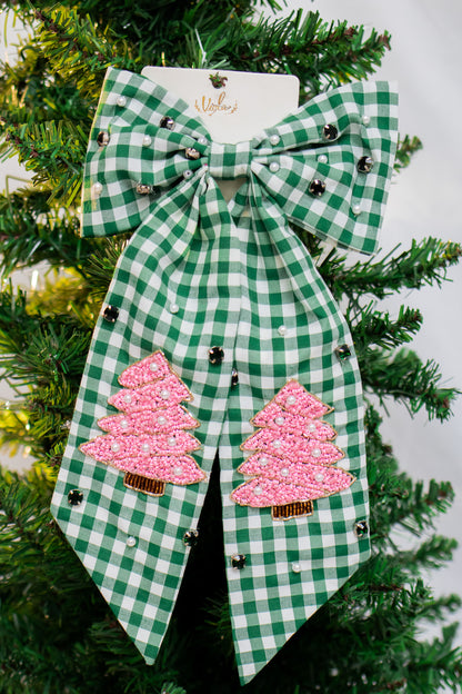 Plaid Holiday Tree Hair Bow (green)