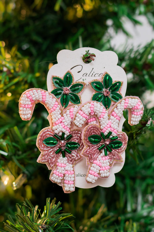 Candy Canes Beaded Earrings (pink)
