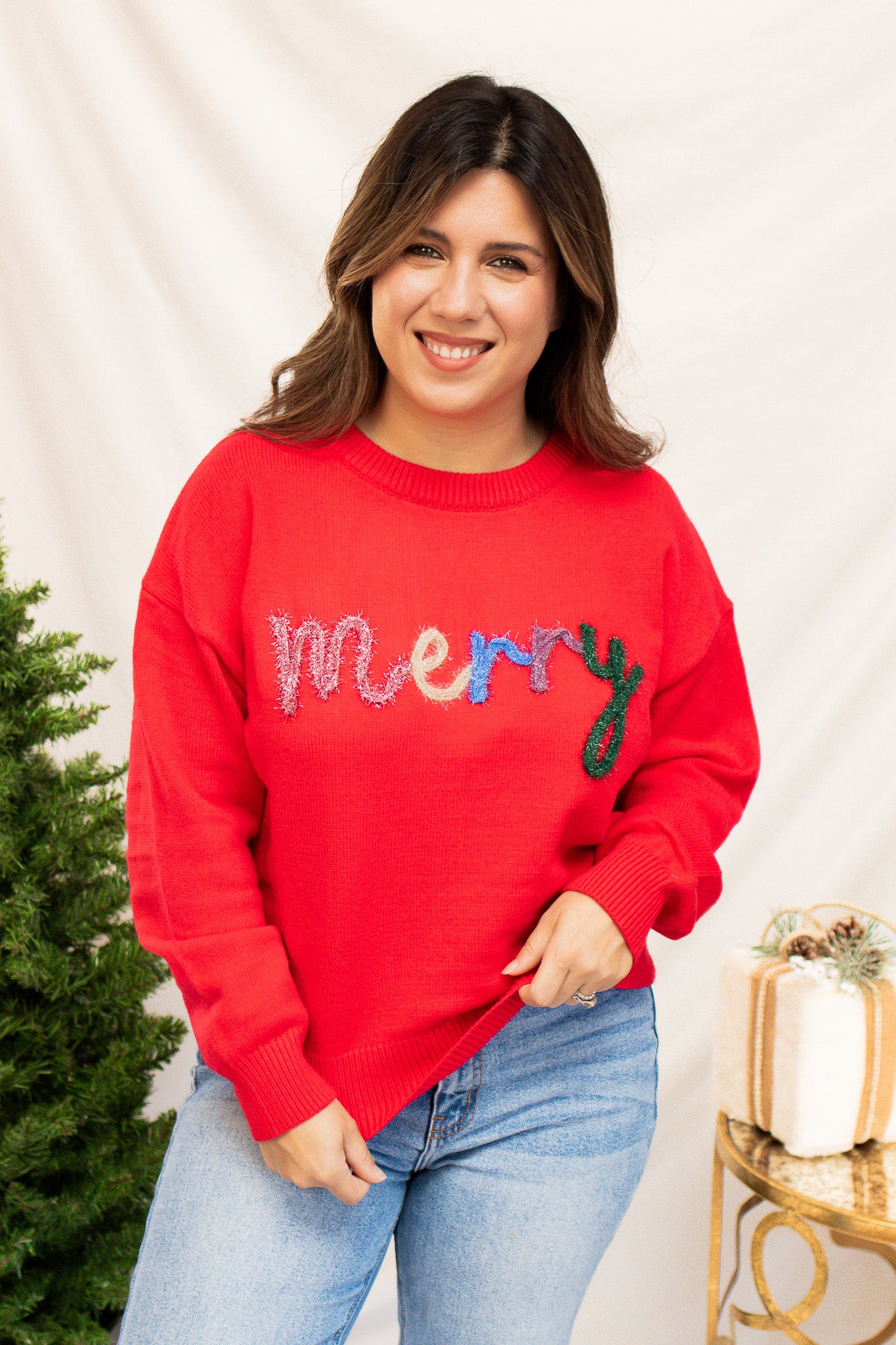 Merry Tinsel Red Sweater