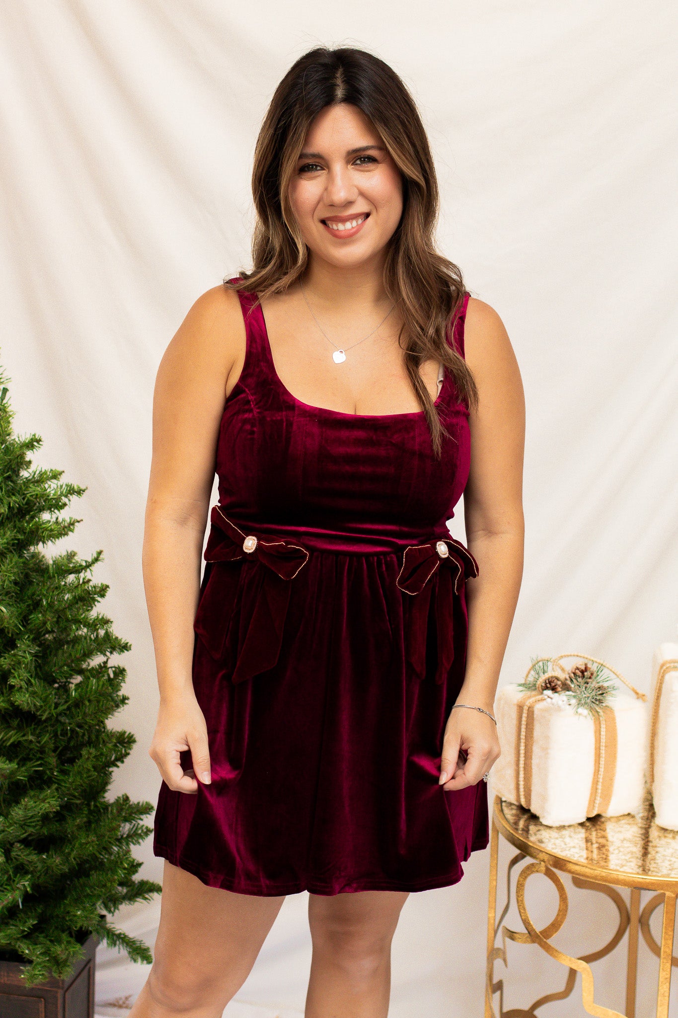 City Lights Velvet Bow Dress