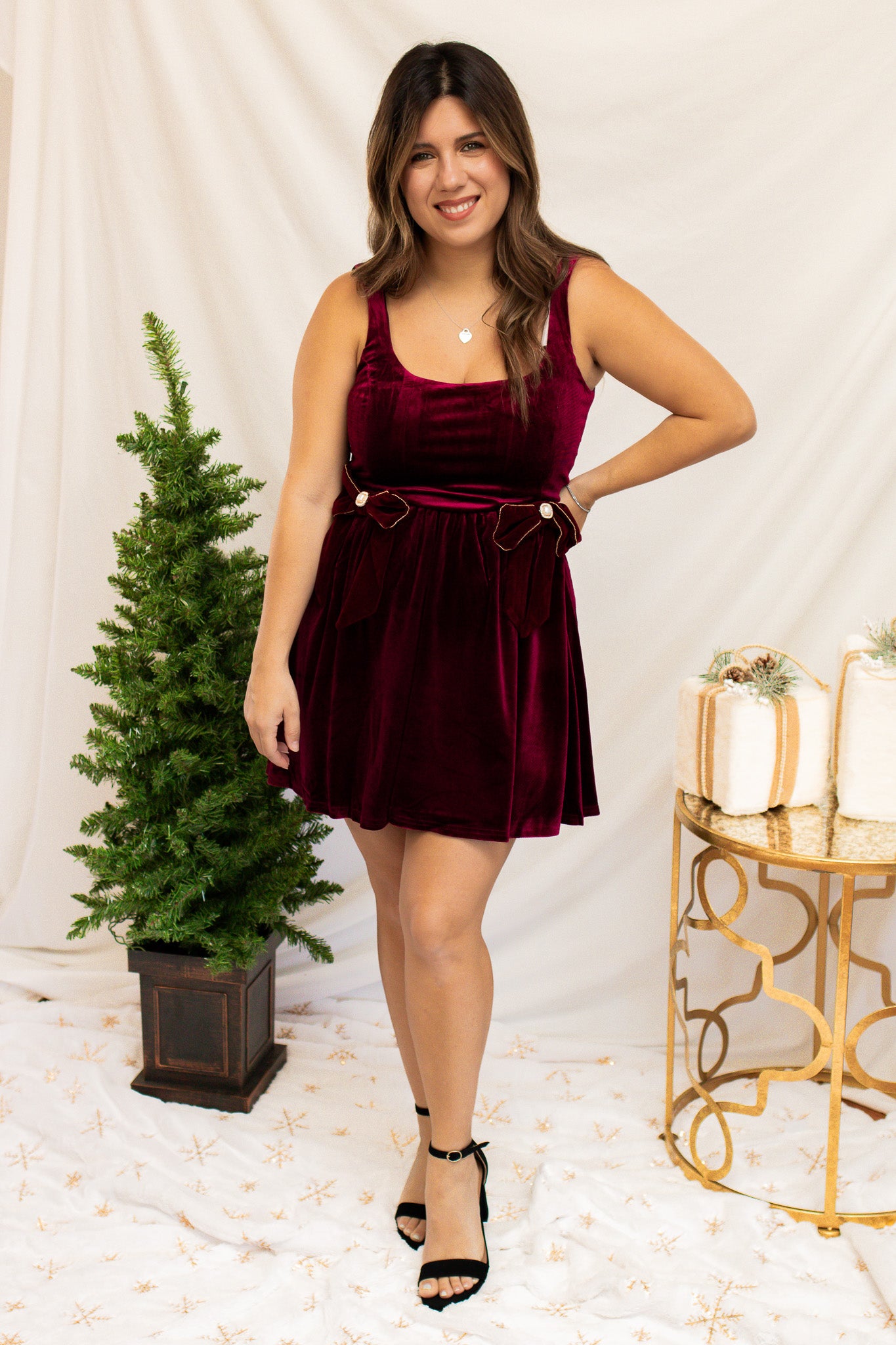 City Lights Velvet Bow Dress