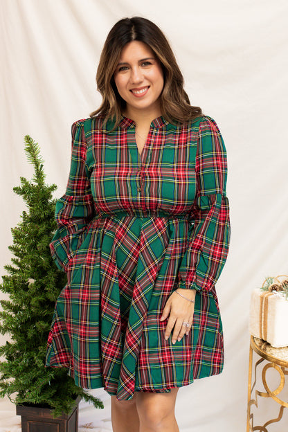 Around The Tree Green Plaid Dress