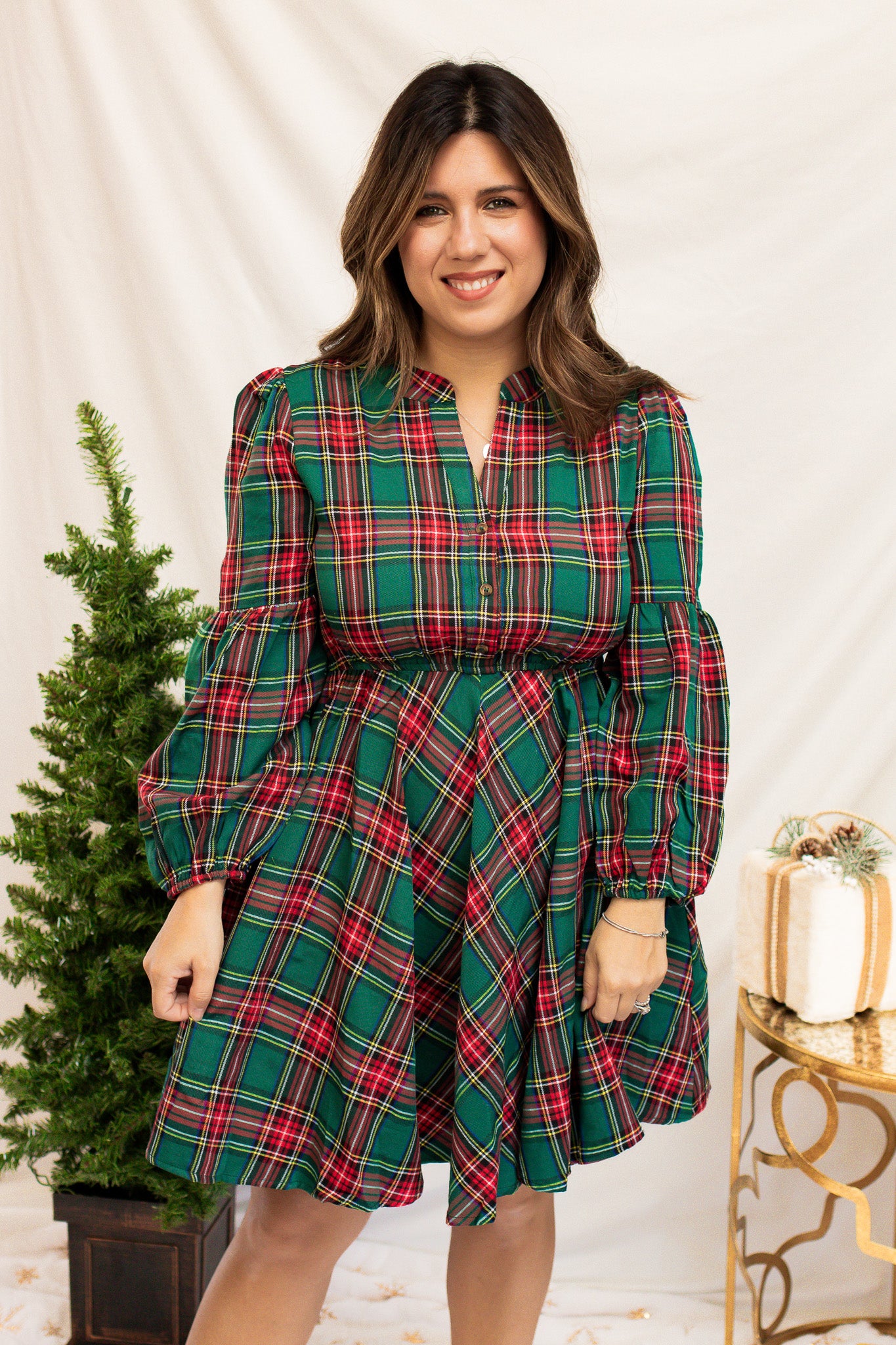Around The Tree Green Plaid Dress