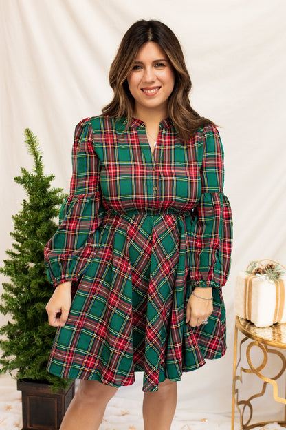 Around The Tree Green Plaid Dress