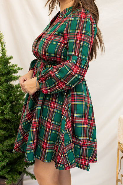 Around The Tree Green Plaid Dress
