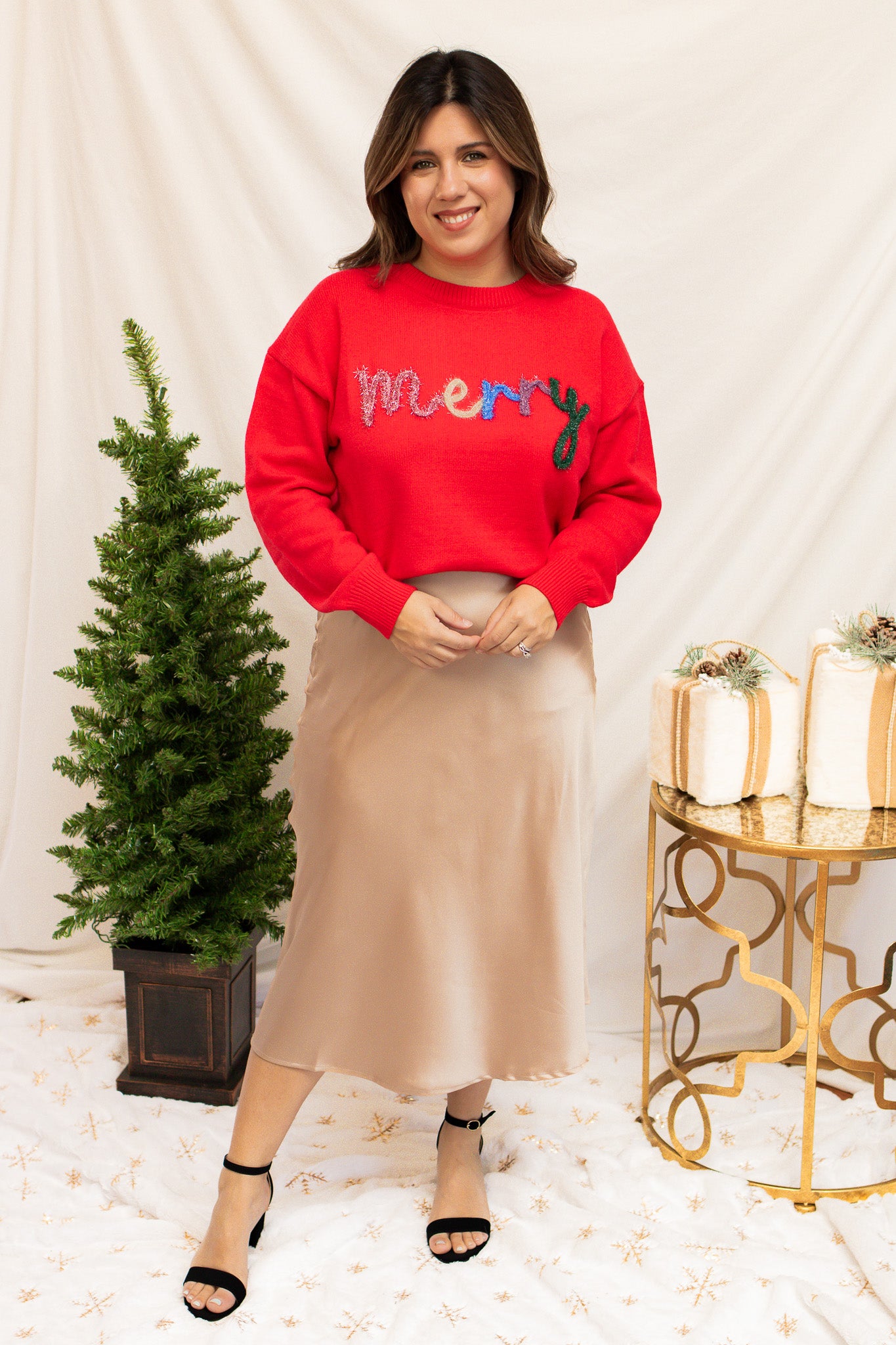 Under The Tree Satin Midi Skirt (gold)