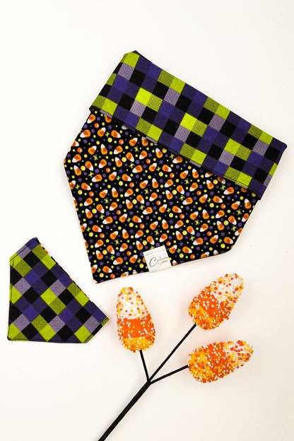 Candy Corn And Plaid Reversible Bandana