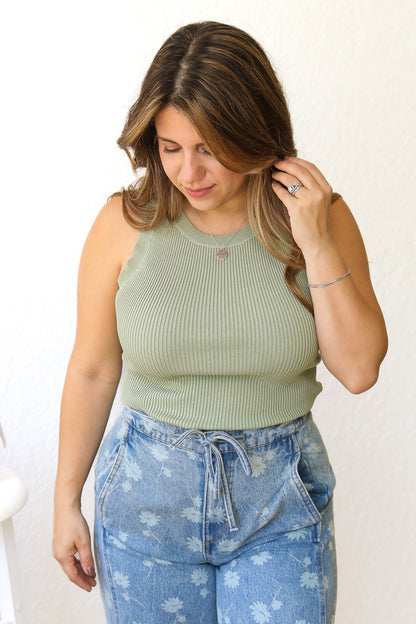 Simply Chic Sweater Tank Top (olive)