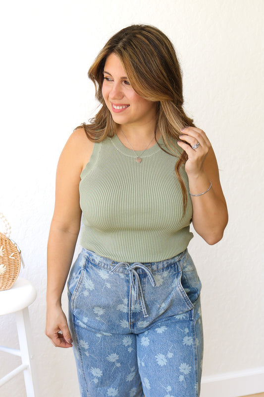 Simply Chic Sweater Tank Top (olive)