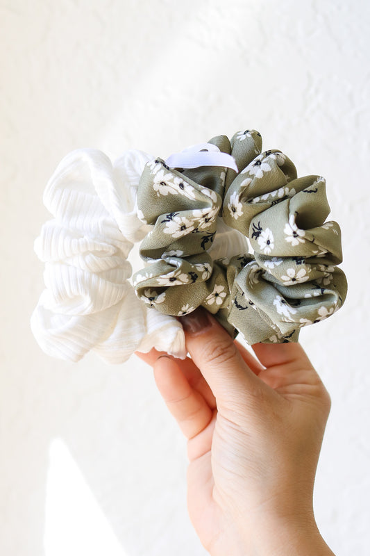 Olive Floral Scrunchie Set (2-pack)