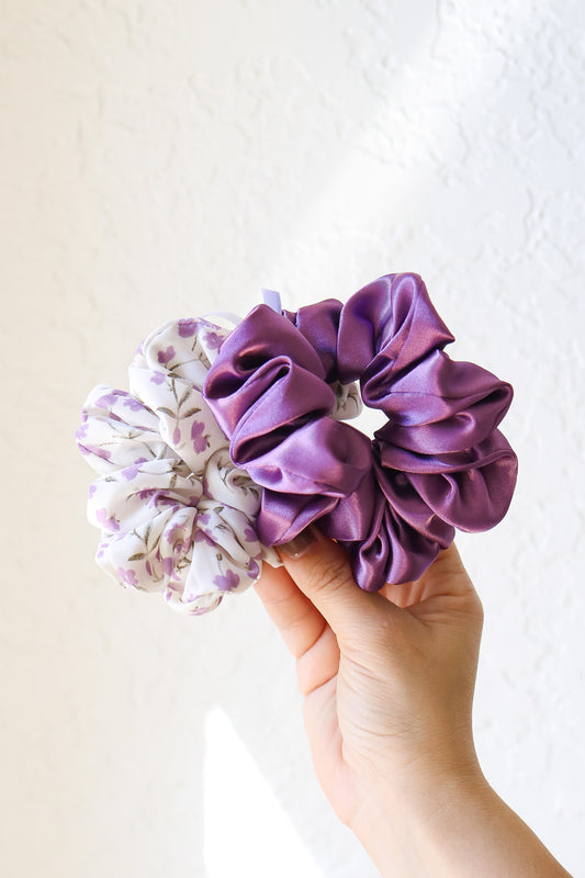 Purple Floral Scrunchie Set (2 pack)