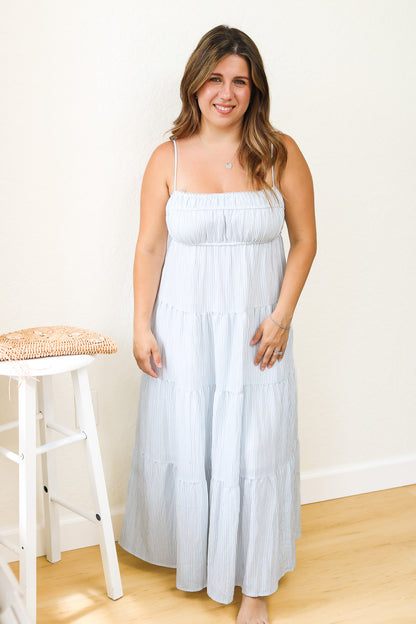 Let's Brunch Striped Midi Dress (blue)