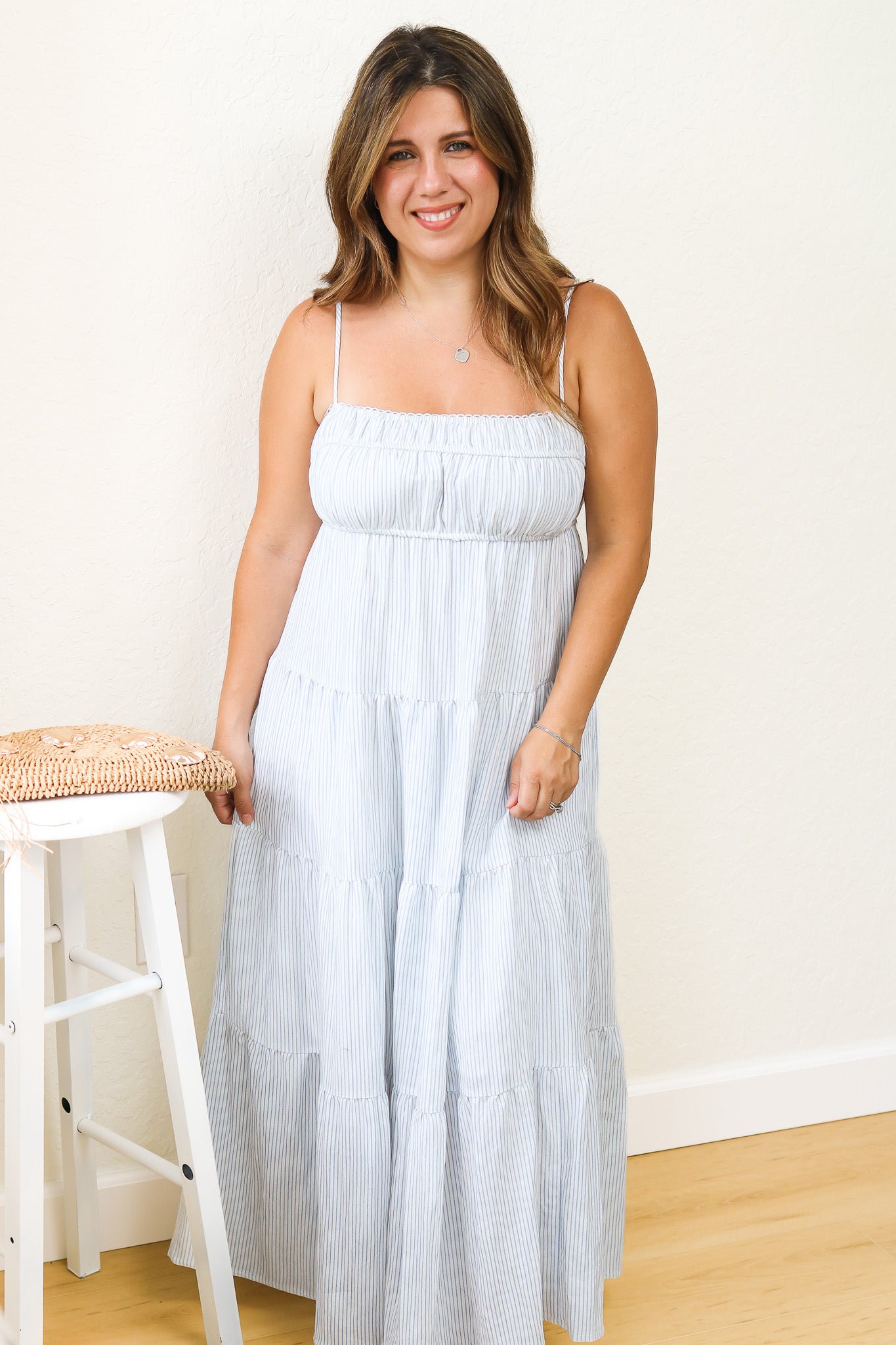 Let's Brunch Striped Midi Dress (blue)