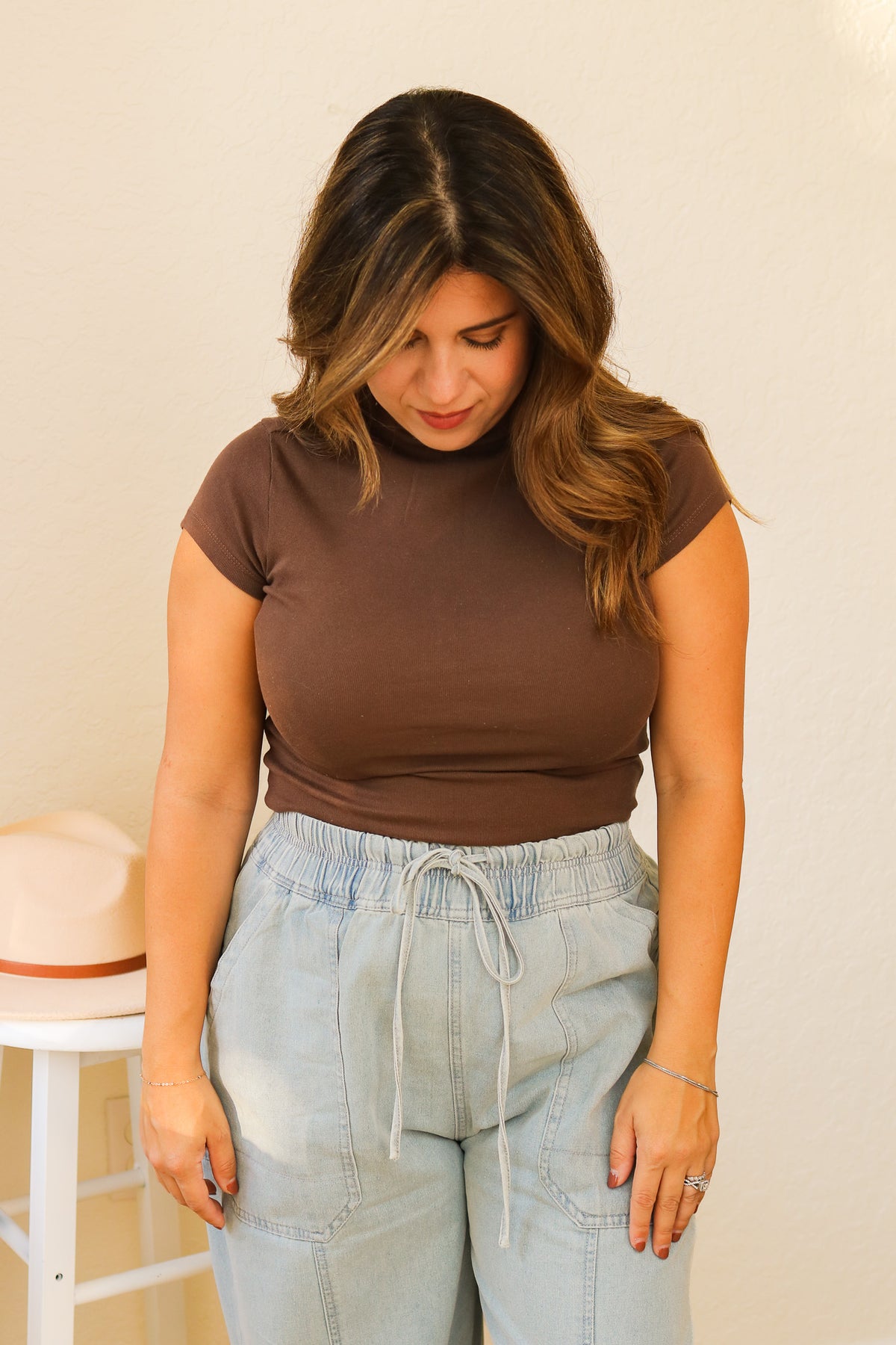 Mock Neck Basic Top (brown)
