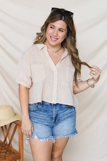 Beachside Casual Linen Crop Top