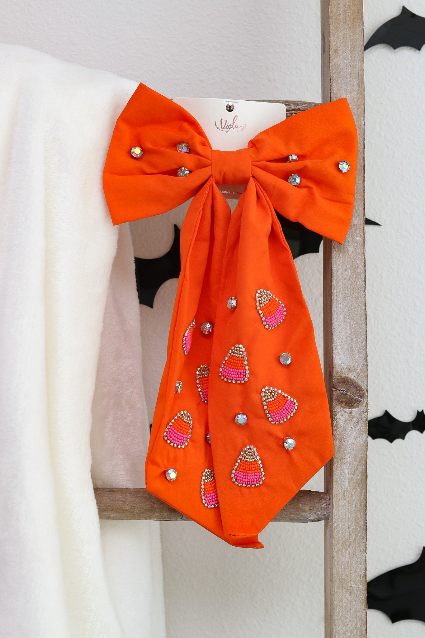 Candy Corn Jeweled Hair Bow (orange)