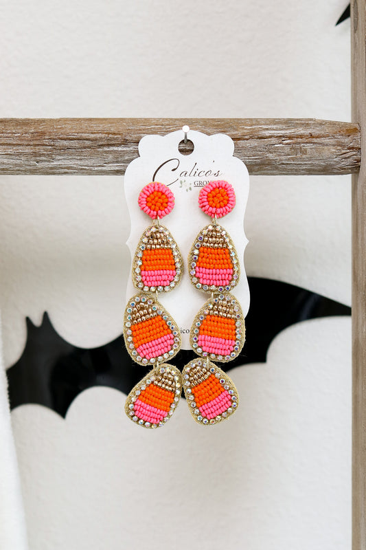 Candy Corn Beaded Earrings (pink)