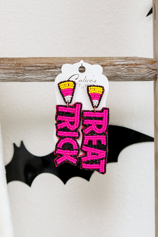 Trick Or Treat Beaded Earrings (fuchsia)