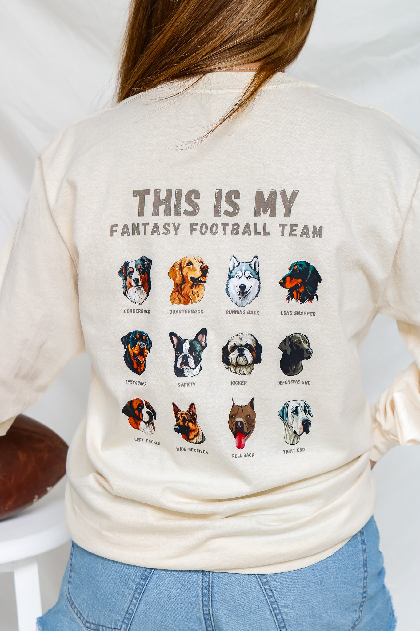 Dog Fantasy Football Long Sleeve Graphic Tee (ivory)