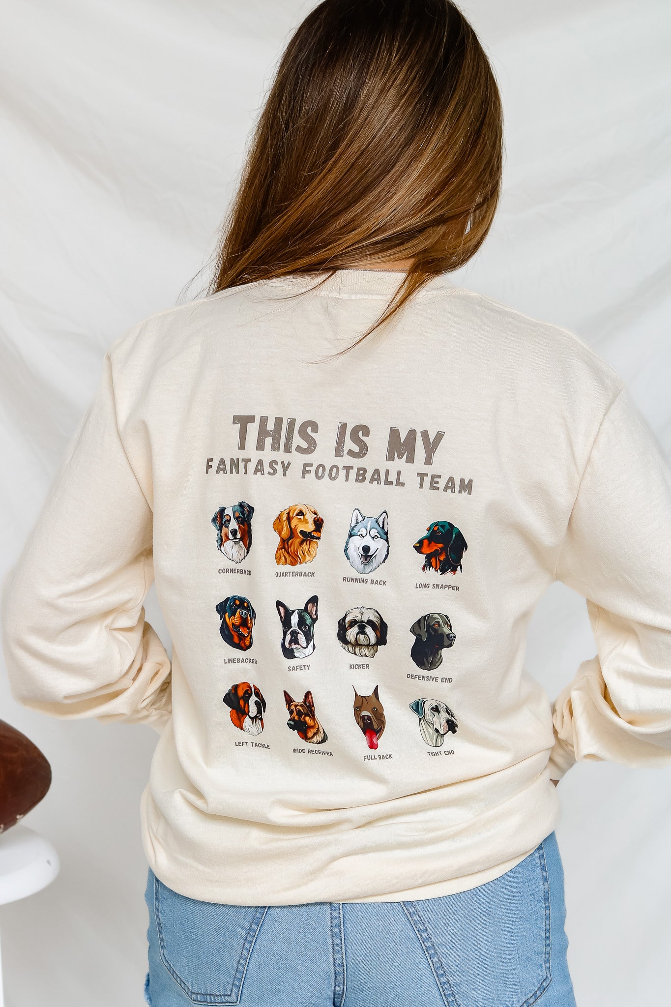 Dog Fantasy Football Long Sleeve Graphic Tee (ivory)