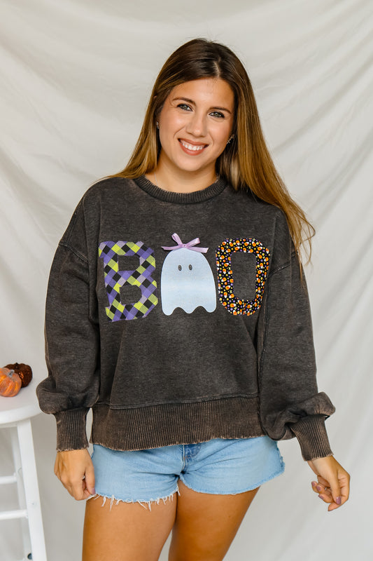 BOO Stitched Graphic Pullover