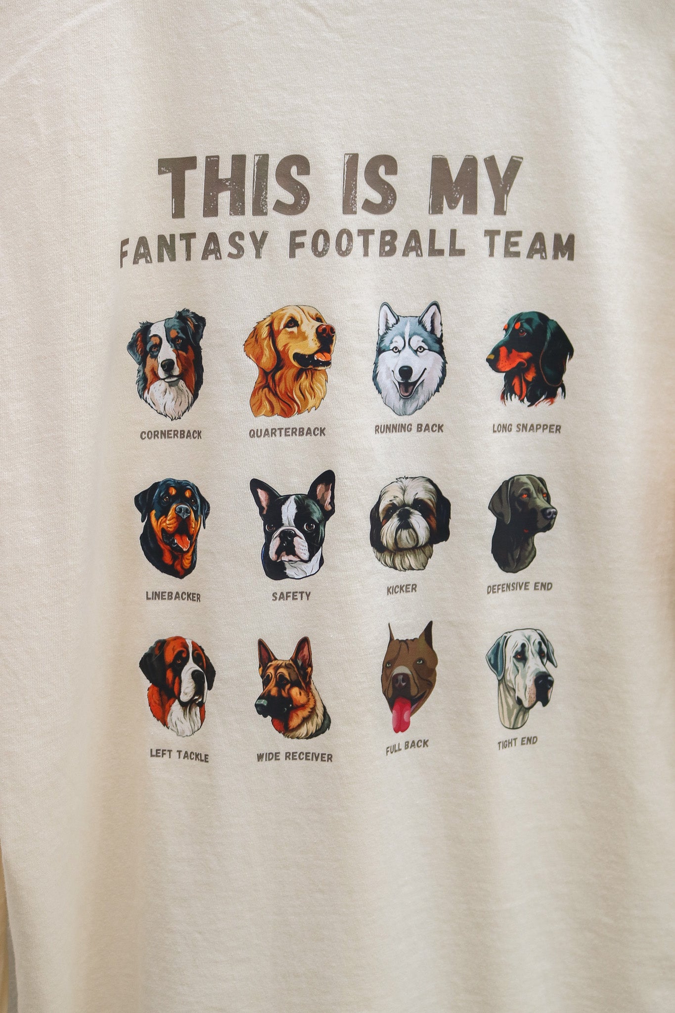 Dog Fantasy Football Long Sleeve Graphic Tee (ivory)