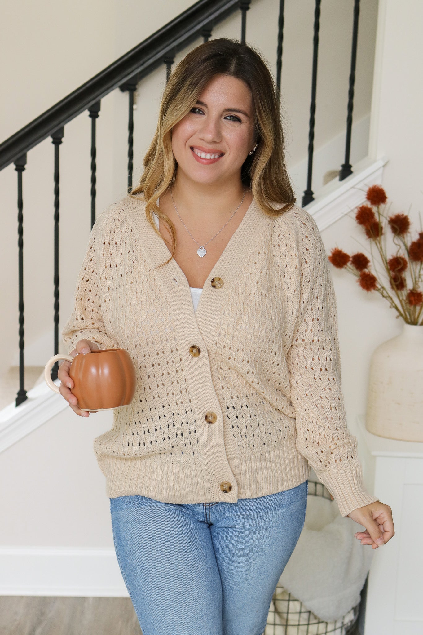 All The Warmth Open Knit Button Cardigan