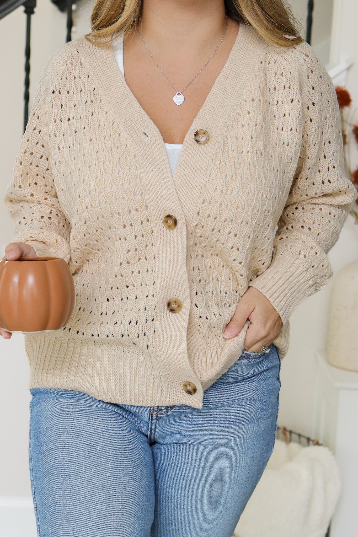 All The Warmth Open Knit Button Cardigan