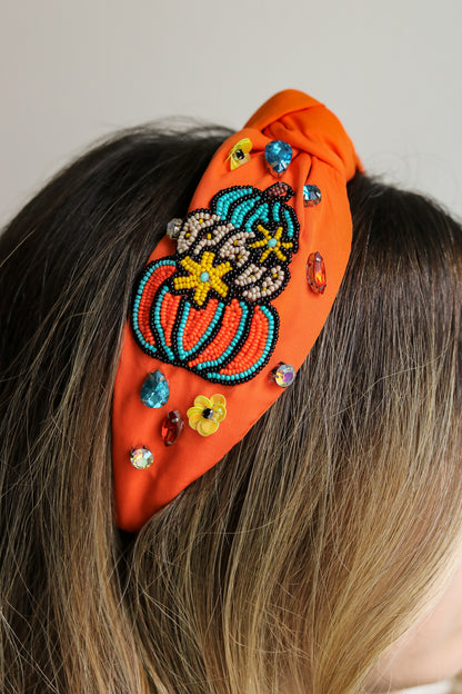 Pumpkin Beaded Knot Headband (orange)