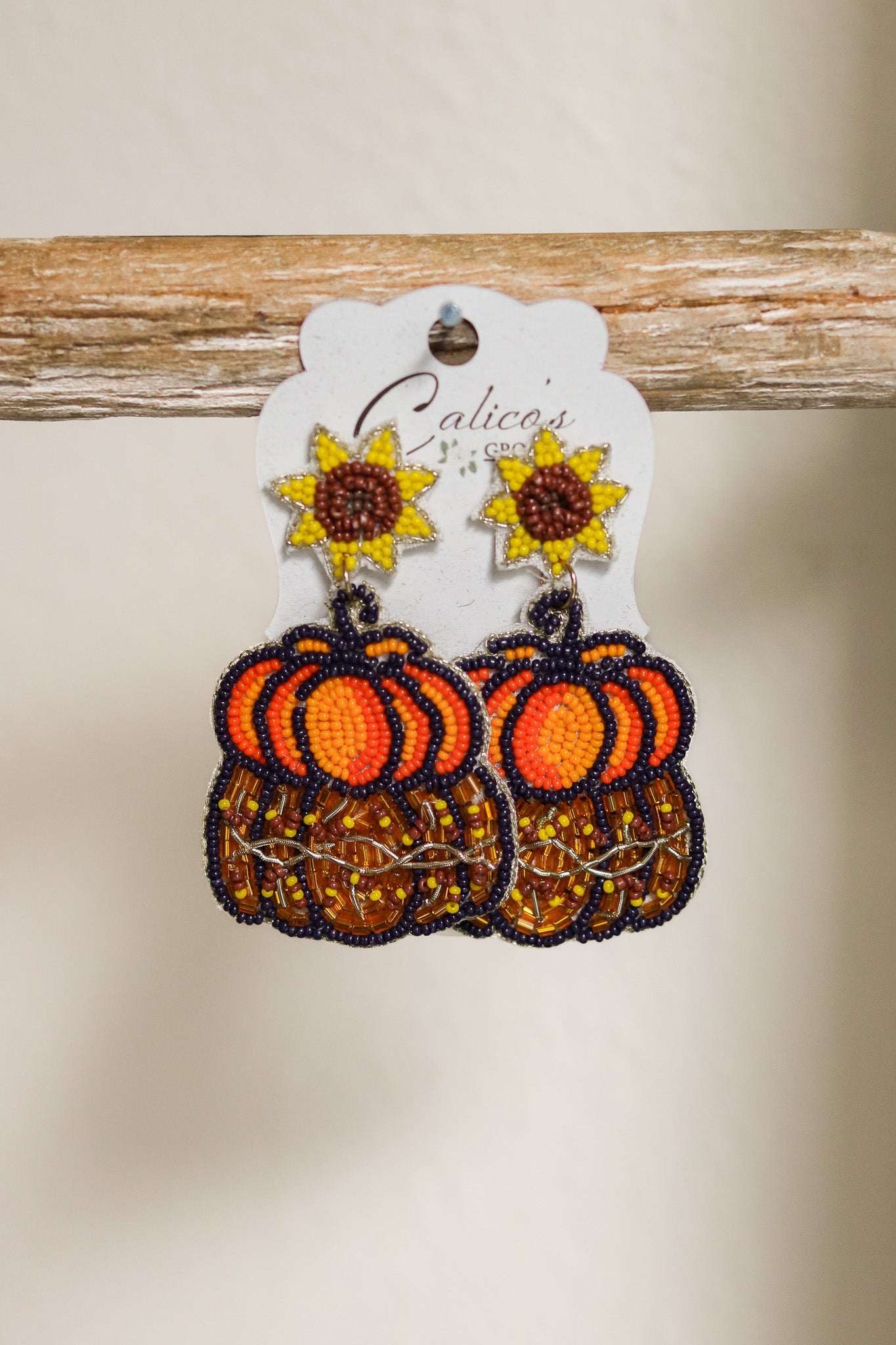 Sunflower Pumpkin Beaded Earrings (orange)